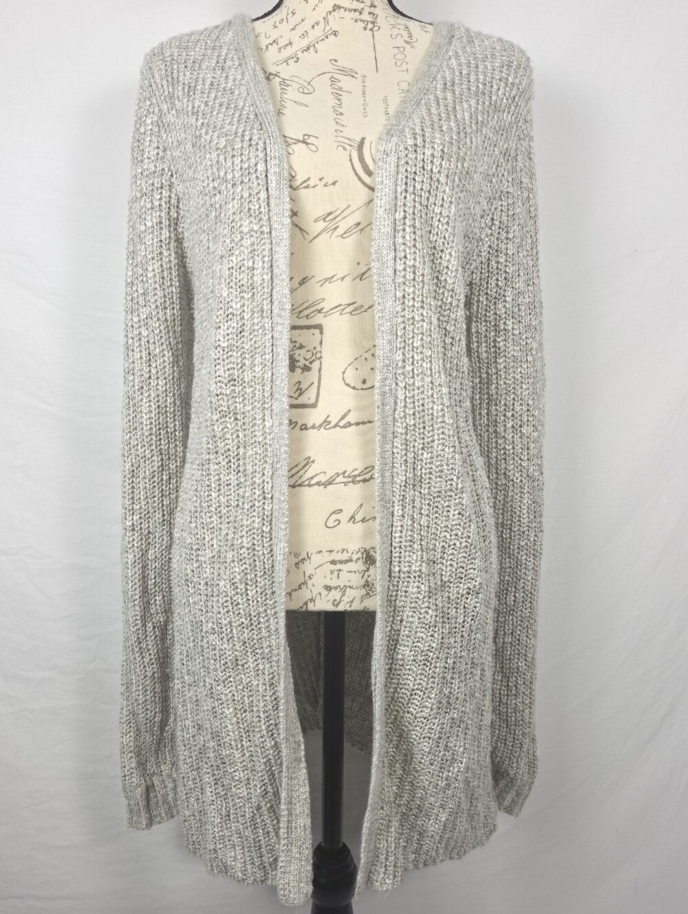 Stitches & Stripes Grey Chunky Knit Long Open Front Cardigan - Medium